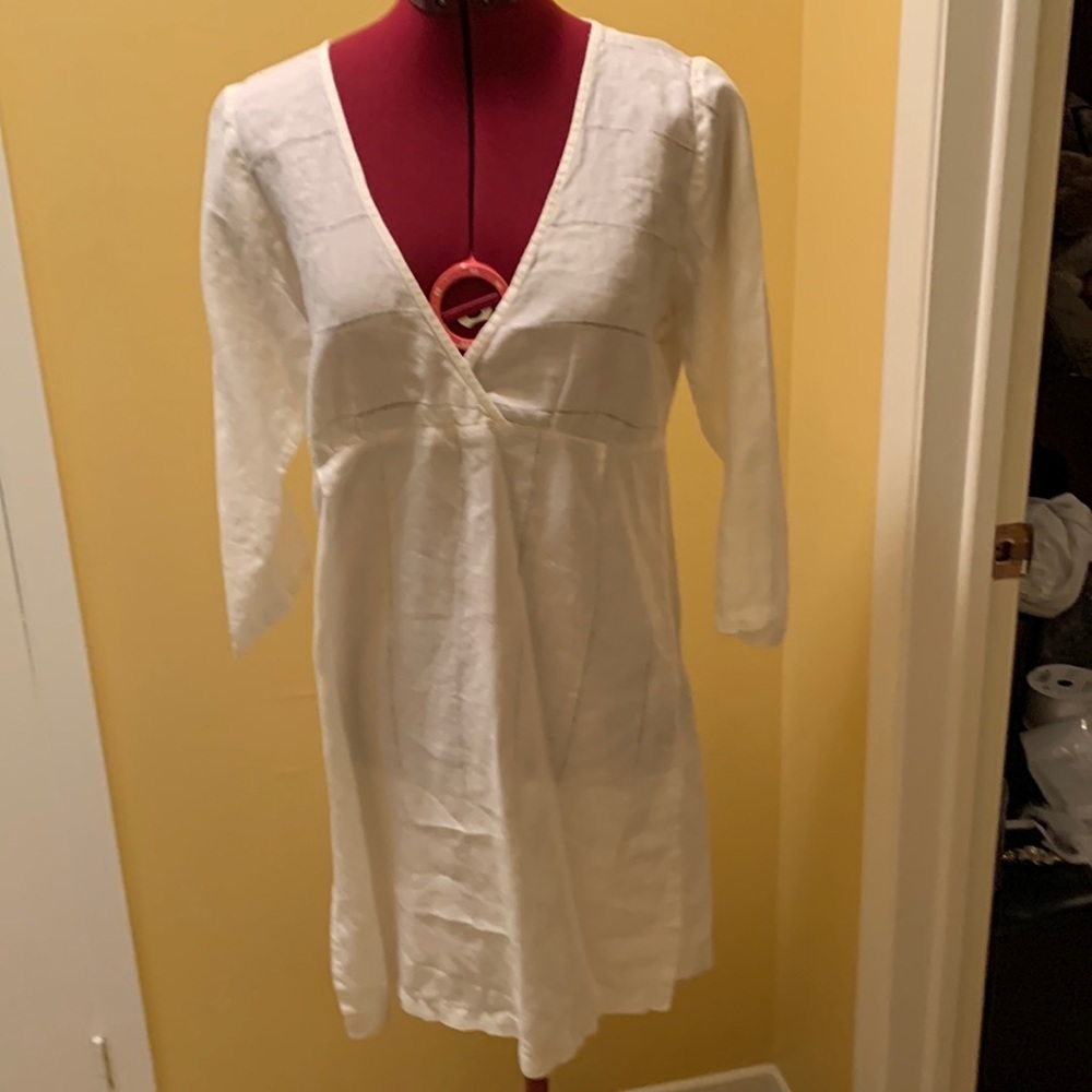 100% Capri Italian Linen V-Neck Dress – Effortless Coastal Elegance